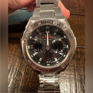 G-Shock Men's Silver Stainless Steel Analog-Digital Watch with Black Dial